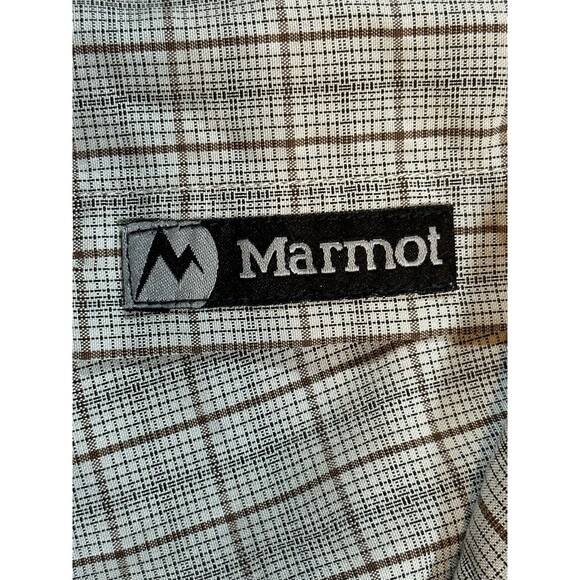 Marmot Mens Medium Multicolor Hiking Shirt Tan With Brown Black Plaid - Picture 8 of 12